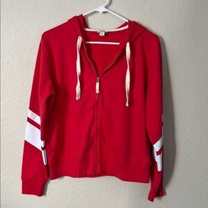 J. Crew Women's Red White Stripe Full Zip Hoodie Sweatshirt in Size S